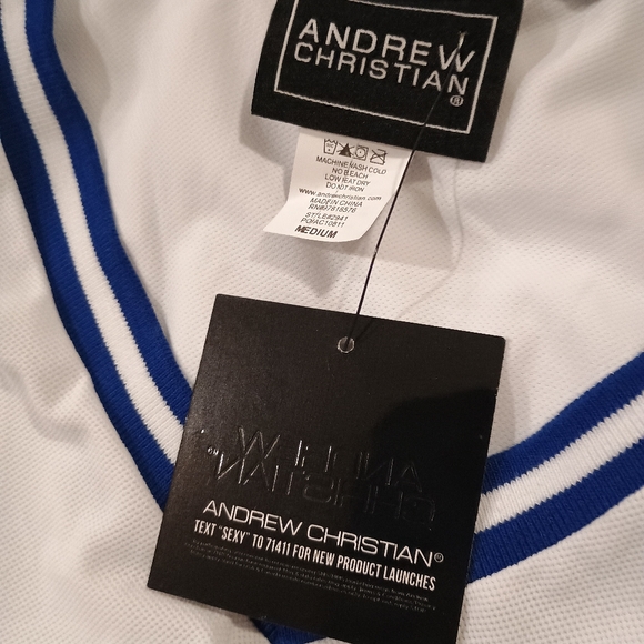 NWT Andrew Christian Men's White and Blue Sleeveless Muscle Shirt Size Medium - Picture 7 of 7